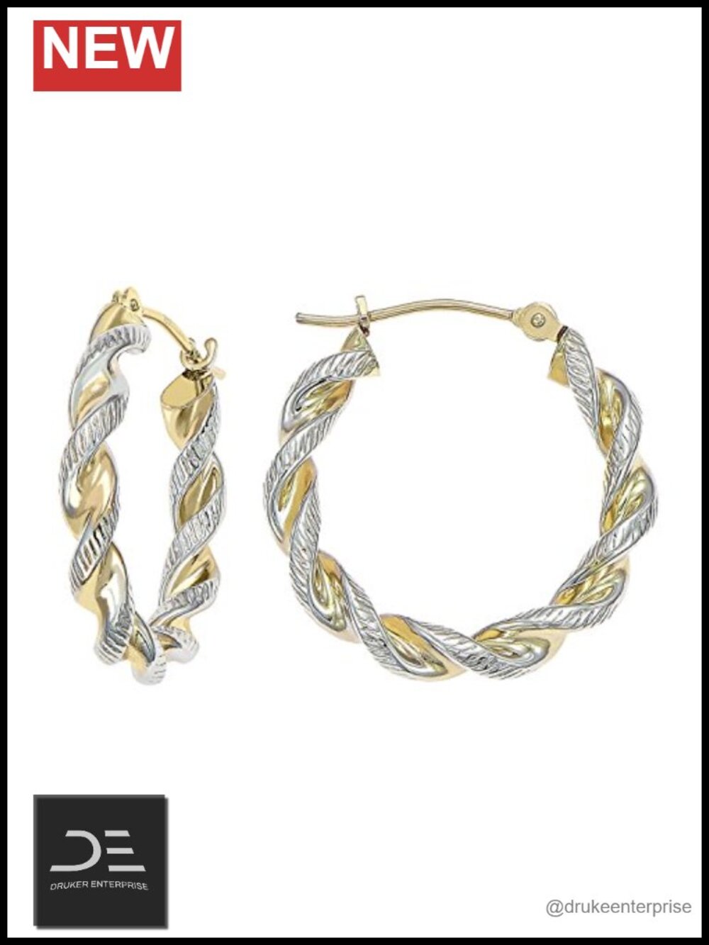 14k Gold Two-Tone Twisted Hoop Earrings for Women Girls 20mm 25mm